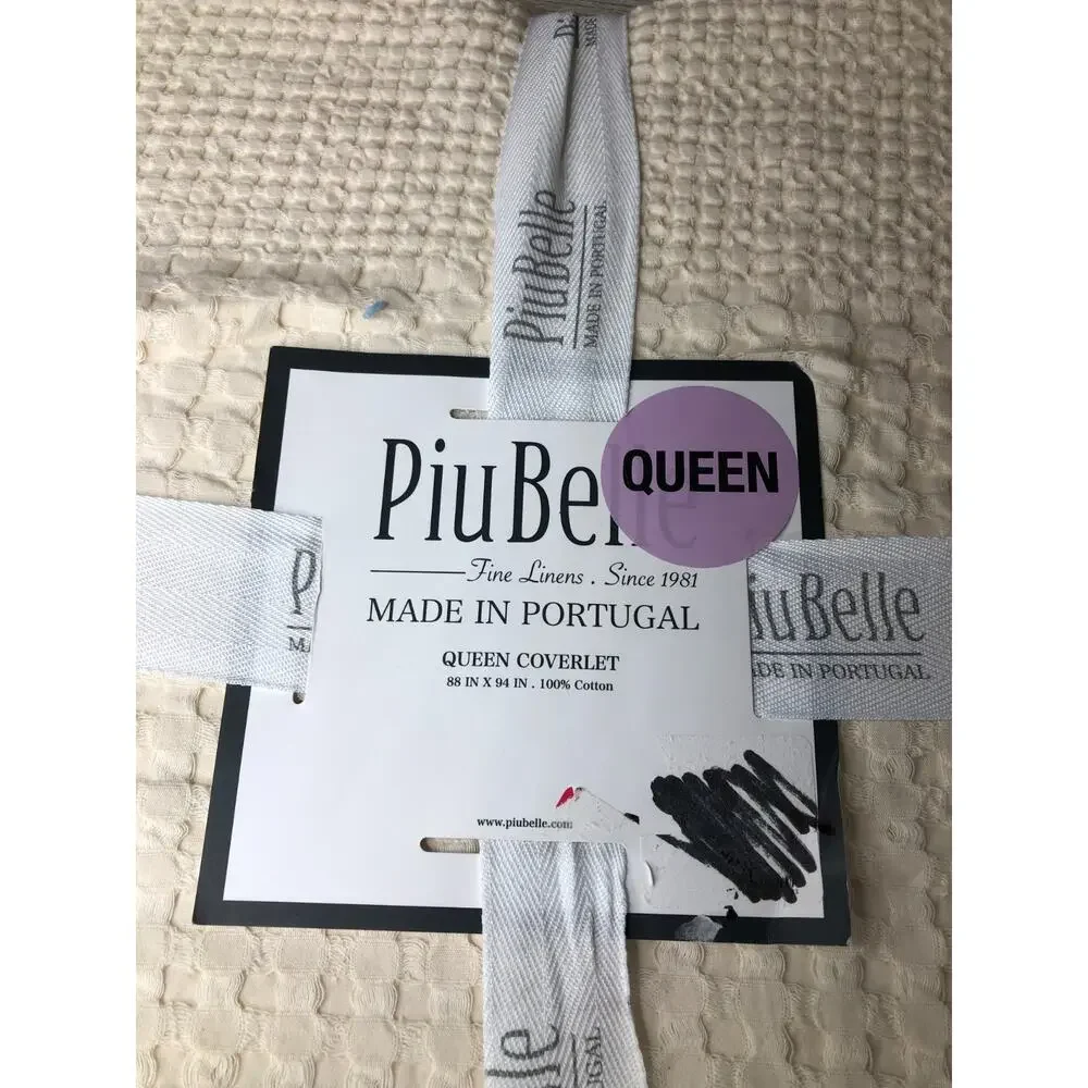 Piu Belle QUEEN Shabby Chic coverlet 100% Cotton Ivory PORTUGAL